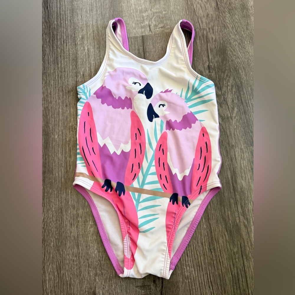 Old Navy Girls Parrot Tropical One-Piece Swimsuit Pink 4T EUC